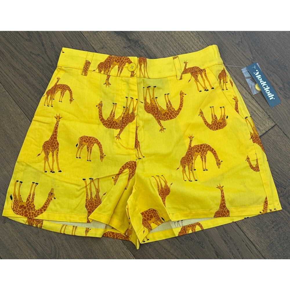 ModCloth The Spring of Things Animal Giraffe High Rise Shorts Yellow Women S NWT